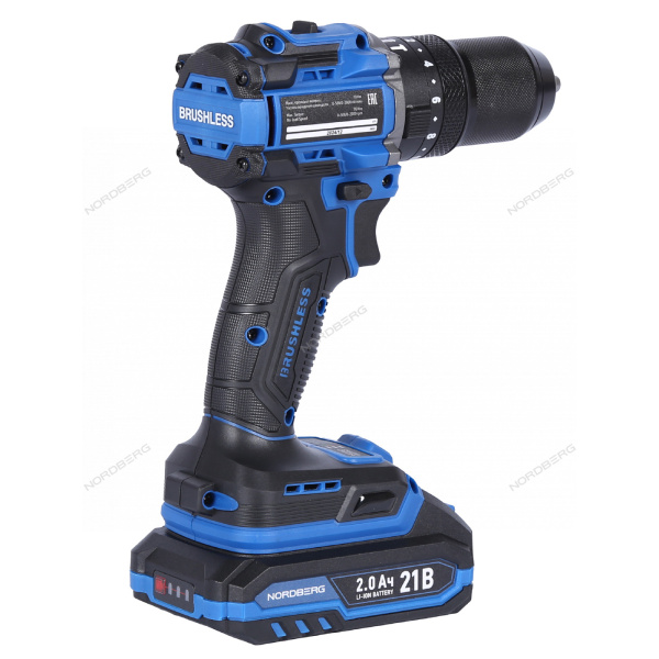 Шуруповерт аккумуляторный NORDBERG NE106K (макс.диам. сверла 13 мм, 21 В, 70 Нм, 2 аккумулятора и зарядное устройство)