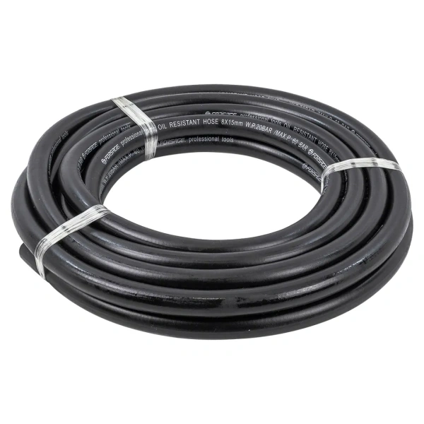 Шланг резиновый армированый бензо-маслостойкий 8х15ммх5м(повышенная гибкость и сопротивление к излому,раб.давл. 20bar,max 60bar,-30C°+70C°,DIN20018)