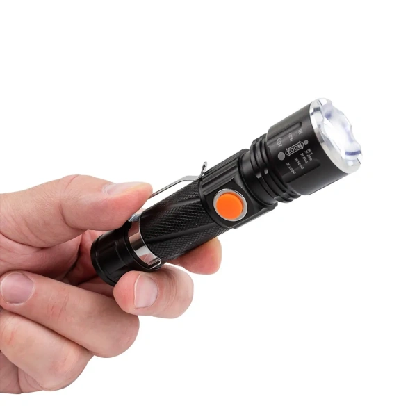 Фонарь ручной аккумуляторный с регулировкой фокуса луча и магнитом (4 режима работы, аккум. 1200мАч, время работы 1-4ч, время зар. 3ч, алюм. корпус)