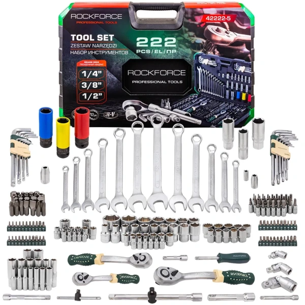 Набор инструментов 222пр. 1/4'', 3/8'', 1/2''(6гр.,12гр.)