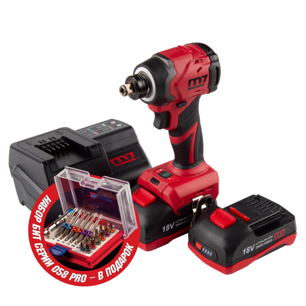 Аккумуляторный шуруповерт MIGHTY SEVEN DS-203SP, ударный, 18 В, 4 предмета, кейс, в комплекте набор бит