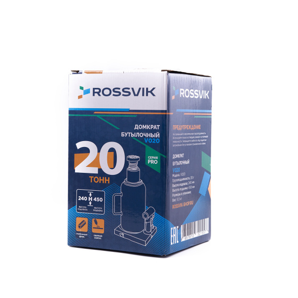 Домкрат бутылочный ROSSVIK PRO V020 (г/п 20,0 т)