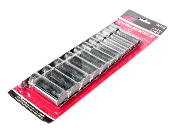 Набор головок торцевых 6-ти гранных глубоких JTC H410M (1/2", 10-24 мм, L=76 мм, 10 предметов)