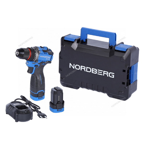 Шуруповерт аккумуляторный NORDBERG NE104K (макс.Ø сверла 10 мм, 16 В, 60 Нм, 2 аккумулятора и зарядное устройство)