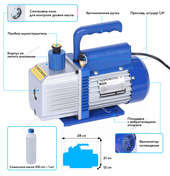 Вакуумный насос одноступенчатый NORDBERG NFP113 (128 л/мин)