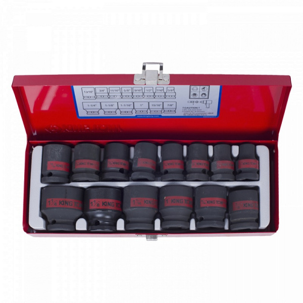 Набор ударных торцевых головок KING TONY 4414SP, 1/2", шестигранные, 3/8"-1&1/4", 14 предметов