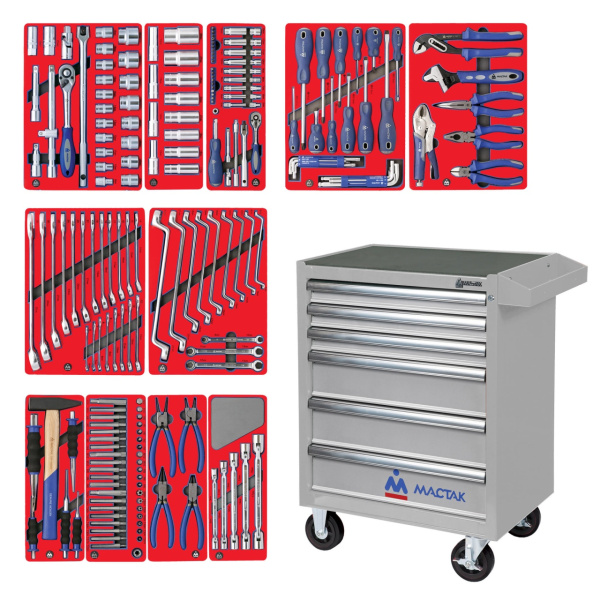 Набор инструментов МАСТЕР в серой тележке 205 предметов МАСТАК 52-06205G