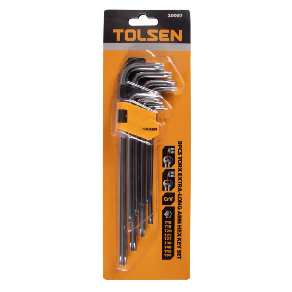Набор Г-образных Torx T10H-T50H длинные с отверстием 9 предметов TOLSEN TT20057