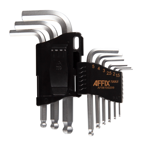 Набор Г-образных шестигранников 1,5-10 мм с шаровым окончанием 9 предметов AFFIX AF06100209