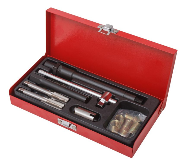 Набор приспособлений и футорок для восстановления свечной резьбы 26пр., в металлическом кейсе