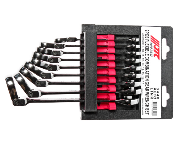 Набор ключей комбинированных трещоточных шарнирных на холдере JTC 3448 (8-17 мм, 9 предметов)