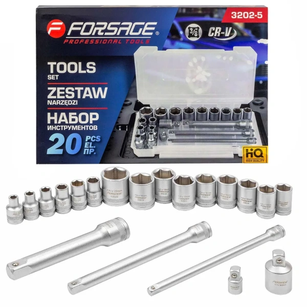 Набор инструментов 3/8' 20пр. 6гр. (6-22мм) в пласт.кейсе