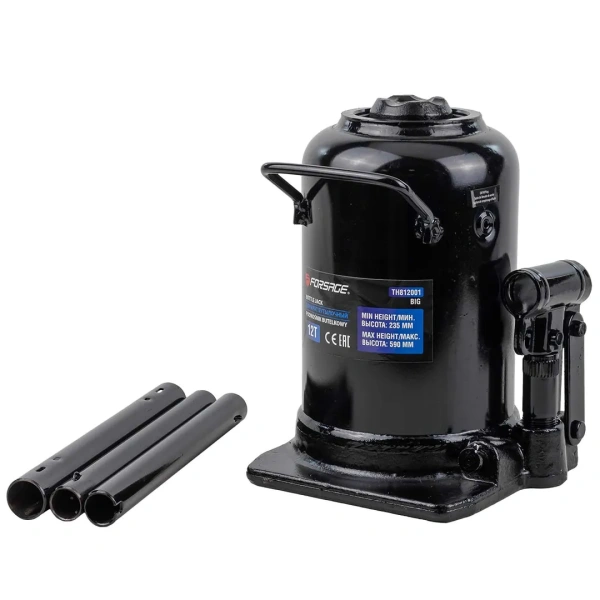 Домкрат бутылочный двухштоковый 12т (h min 235мм, h max 590мм)