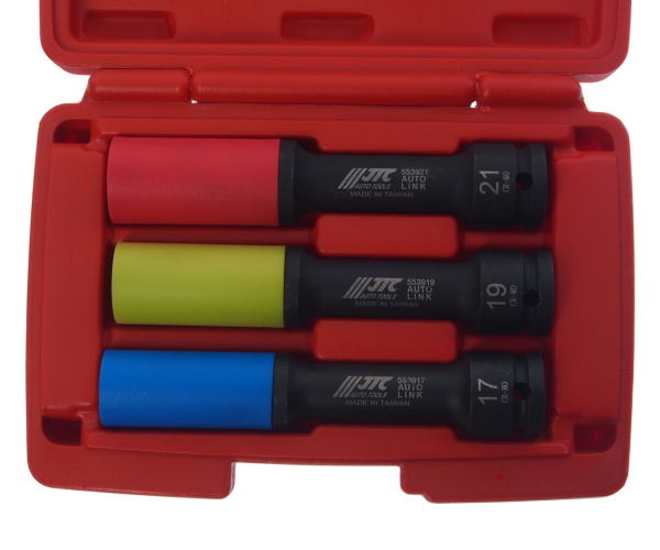 Набор головок ударных для литых дисков JTC 5539 (17-19-21 мм, L=150 мм, 3 предмета в кейсе)