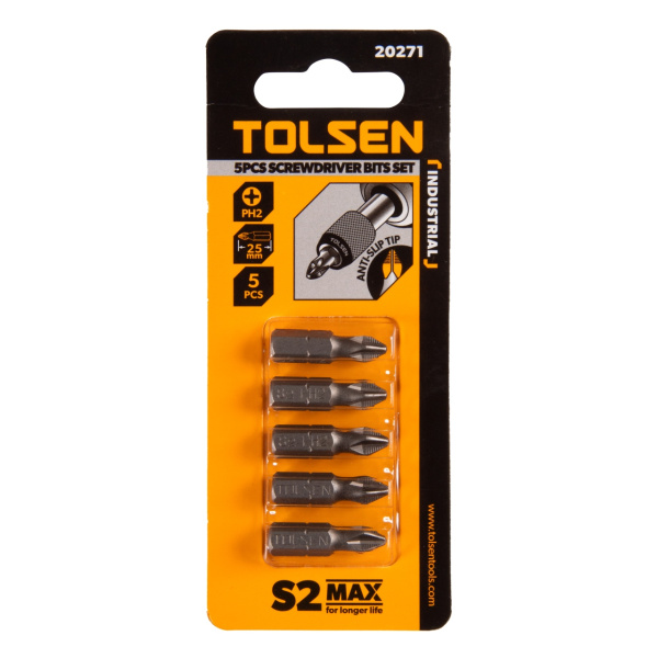 Набор вставок (бит) торцевых 1/4" Phillips PH2 25 мм 5 предметов TOLSEN TT20271