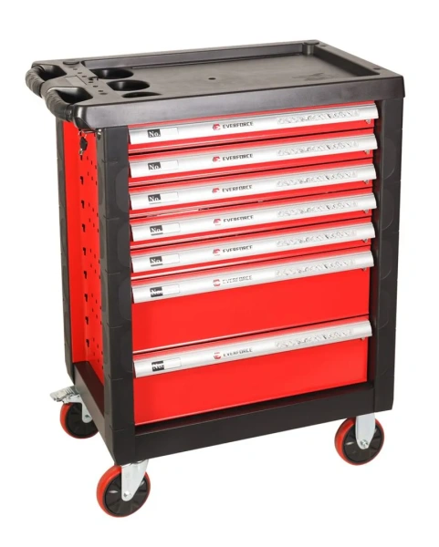 Тележка инструментальная 7-и полочная(красная) с набором инструментов 335(333) пластиковой защитой корпуса + 2 боковых перфорации970х770х460мм