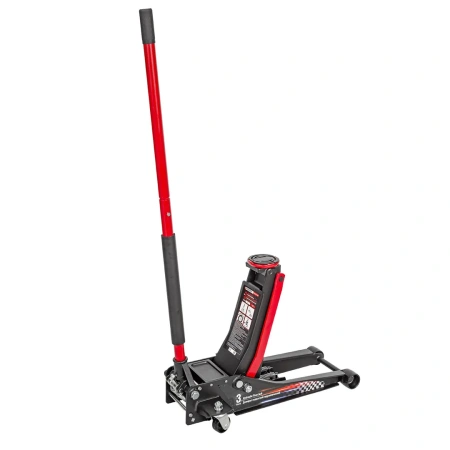 Домкрат подкатной гидравлический 3 т усиленный низкопрофильный с прорезиненной накладкой на рукоятке (2 поршня, резиновая накладка,h min75мм,h max510