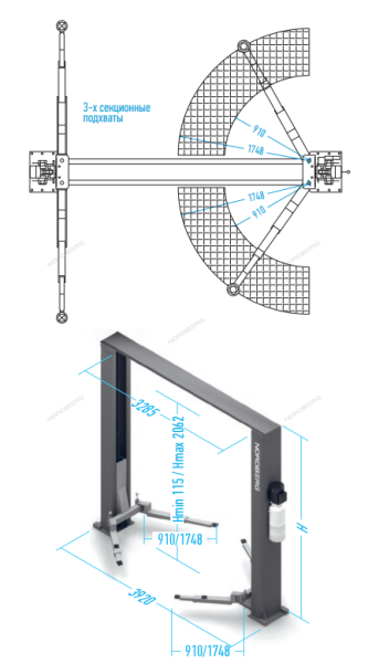 Подъемник двухстоечный 4,5т 380V с верхней синхронизацией NORDBERG N4125H-4,5T