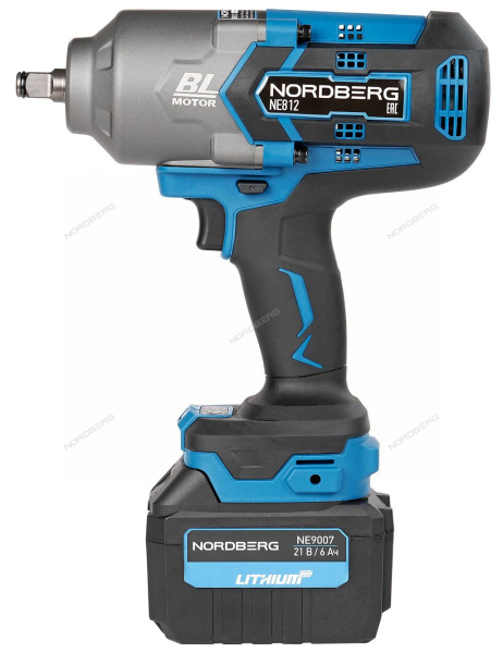 Гайковерт аккумуляторный NORDBERG NE812K (1/2", 20 В, 1700 Нм, 2 аккумулятора 6 A и зарядное устройство, в кейсе)
