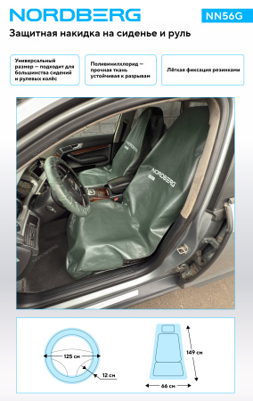 Комплект защитных накидок на сиденье и руль NORDBERG NN56G (серый)