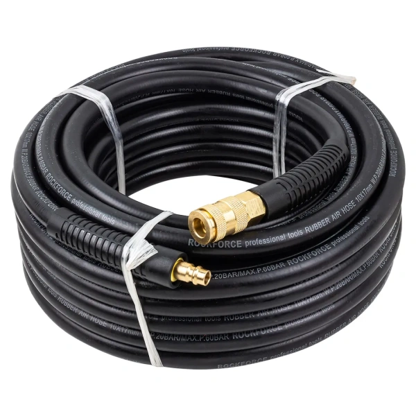 Шланг резиновый воздушный армированный с фитингами 10мм х 17мм х 15м (20-60бар, раб. t от -30 до +70°С)