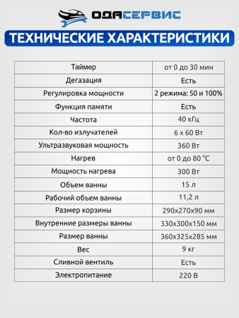 Ультразвуковая ванна с цифровым управлением, функциями подогрева и дегазации, 15 л ОДА Сервис ODA-LD130
