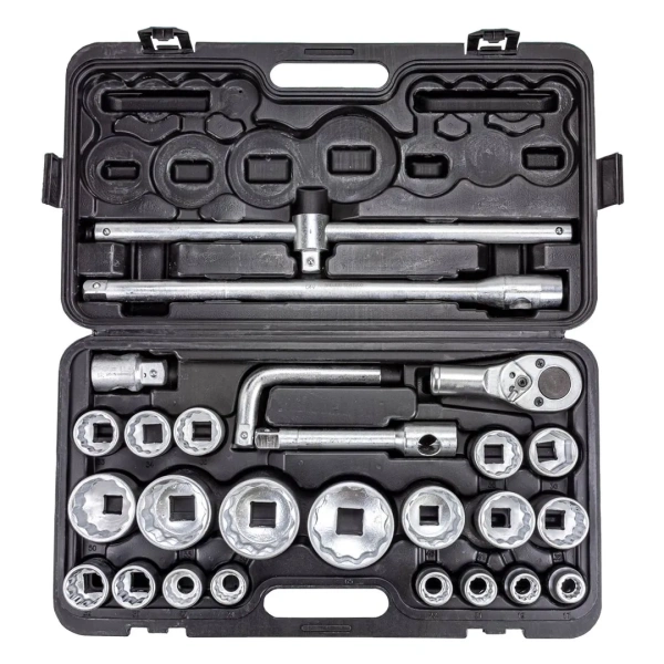 Набор инструментов ударных 26пр, 3/4''1''(12гр.)(17,19,21,22,24,27,30,32,33,34,35,36,36-6гр,38,41,46,50мм,1'':55,60,65мм),в кейсе