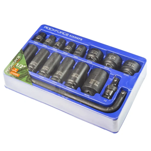 Набор головок ударных, 16пр. 1/2''6гр. (10-36мм, вороток Г-обр., кардан) в ложементе