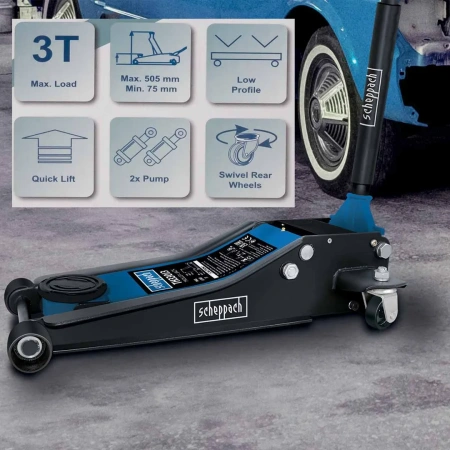 Домкрат подкатной гидравлический 3т ( h min 75мм. h max 505мм)