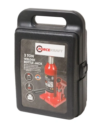 Домкрат бутылочный 3т с клапаном (h min-193мм, h max-373мм, ход штока-120мм, ход винта-60мм) в кейсе