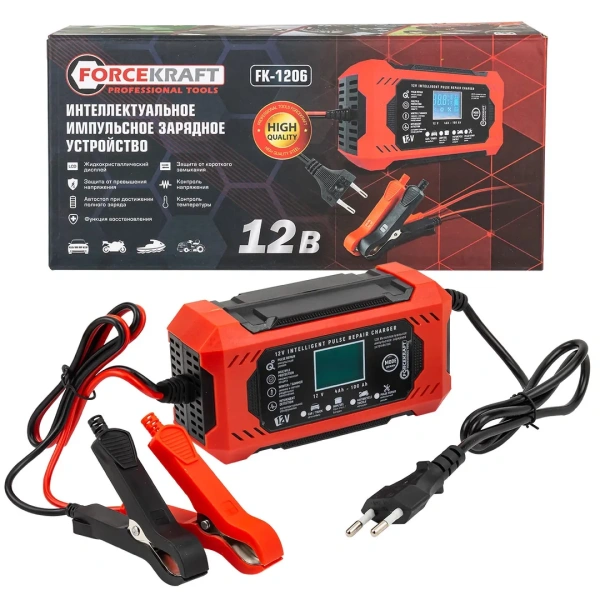 Устройство зарядное импульсное для АКБ с жидкокристаллическим дисплеем (12В,автостоп,функция восст.-я,защита от превыш.напряж. и короткого замыкания)