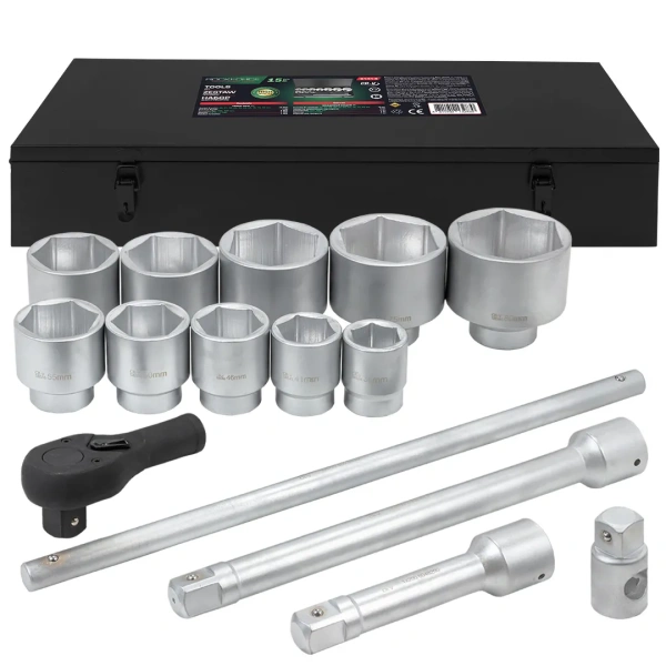 Набор инструментов,15пр. 1''6гр.(36,41,46,50,55,60,65,70,75,80мм),в метал. кейсе