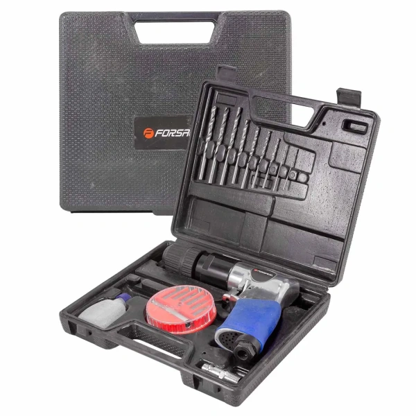 Пневмодрель с реверсом, набором бит и сверл 20пр(патрон:1-10мм,2200об/мин,6.3Bar,штуцер 1/4'')