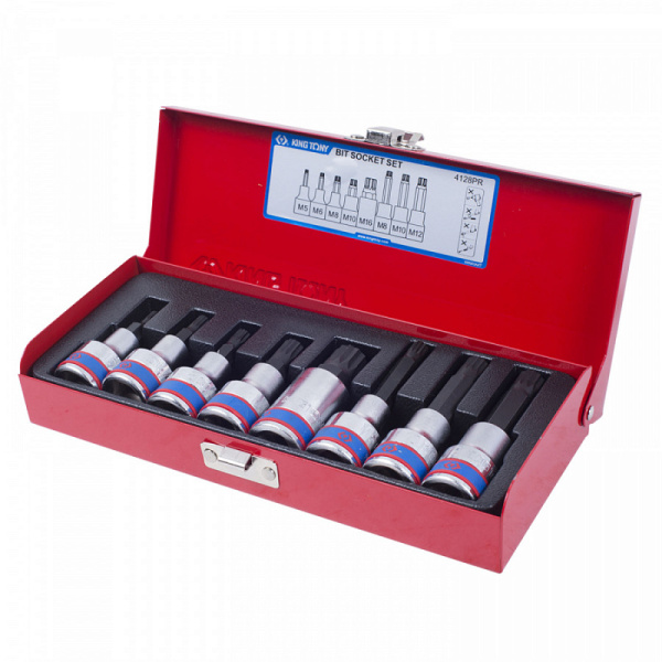 Набор торцевых насадок 1/2" SPLINE, M5-M16, L = 80 мм, 8 предметов KING TONY 4128PR