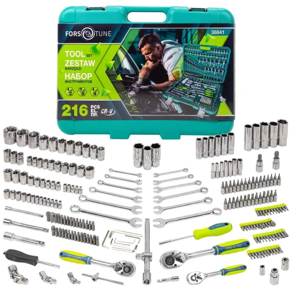 Набор инструментов 216пр. 1/4''3/8''1/2''(6гр.)(4-32мм) в пласт. кейсе