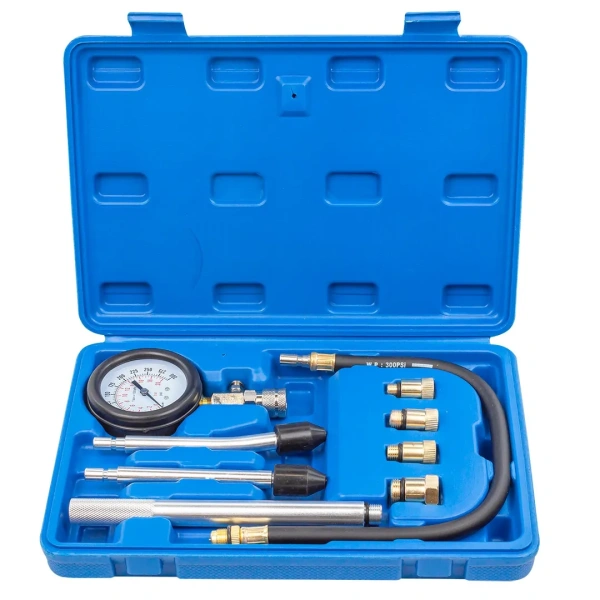 Индикатор компрессии бензинового двигателя Profi 8пр.(0-21Bar, М10, М12, М14, М18 + 2 жестких прижимных адаптера-переходника) , в кейсе