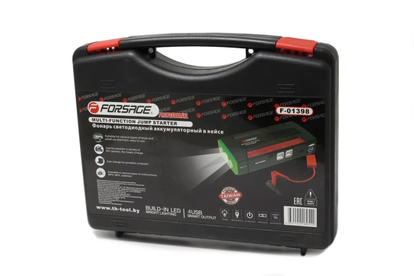 Фонарь светодиодный аккумуляторный с накопителем и функцией пуска а/м(12V,9000mAh,300Amp,max 600Amp, USB-4шт,адаптеры для моб. телефонов и ноутбуков )