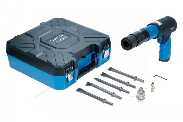 Пневмозубило с комплектом насадок и быстросъемн. держателем в кейсе NORDBERG NP5070K (250мм)