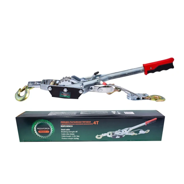 Лебедка рычажная тяговая с дополнительным спусковым механизмом, 4т (двойное зубч. колесо, диаметр троса-5мм, длина троса- 1.75/3.5м) Лебедка рычажная тяговая с дополнительным спусковым механизмом, 4т (двойное зубч. колесо, диаметр троса-5мм, длина троса- 1.75/3.5м)