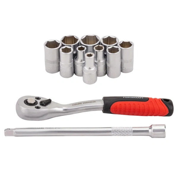 Набор инструментов, головки (4-13мм) с трещоткой и удлинителем, набор 12пр., 1/4''