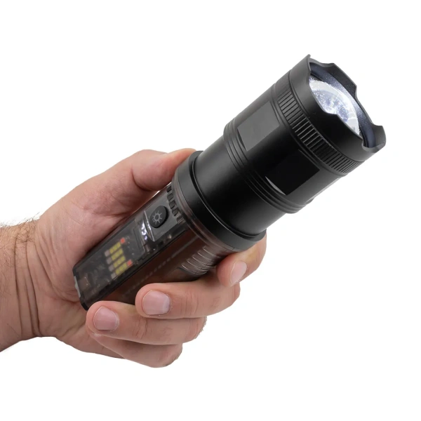 Фонарь ручной аккумуляторный с функцией повербанка и солнечной панелью (7 реж. работы, аккум. 1800мАч, 50Вт, время работы 3-8ч, время зар. 6ч, 2000м)