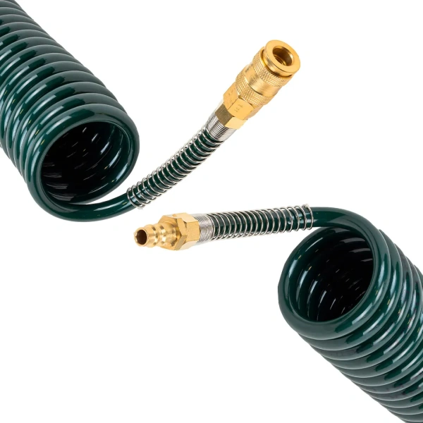 Шланг витой полиуретановый 8мм х 12мм х 10м с быстроразъемами (максимальное давление - 15bar, рабочая температура от -20 до +60 гр.)