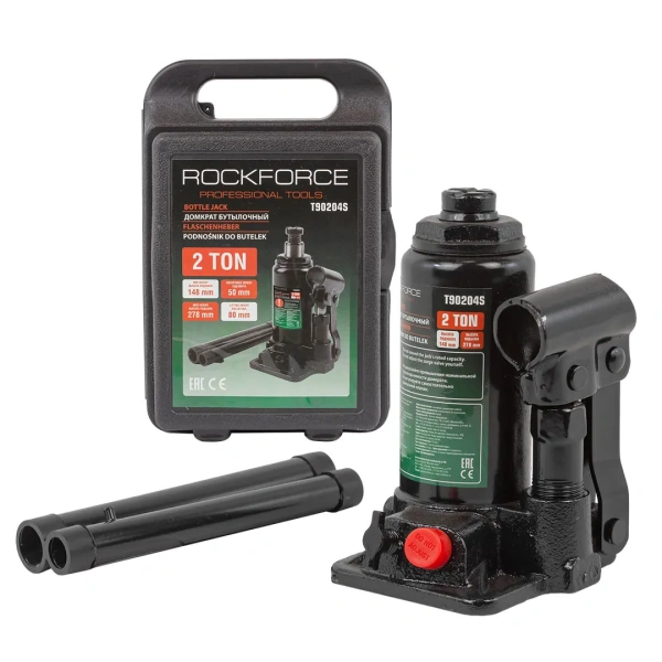 Домкрат бутылочный 2т в кейсе (h min 148мм, h max 278мм, ход штока - 80мм, ход винта-50мм)