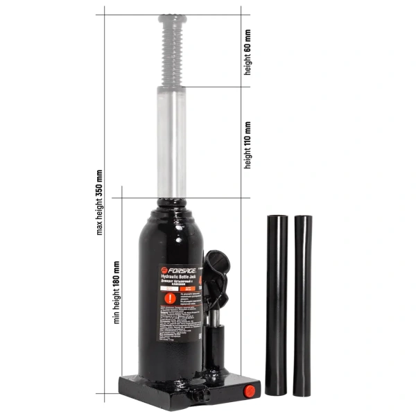 Домкрат бутылочный 4т с клапаном (высота подхвата-180мм, высота подъема-350мм)в кейсе