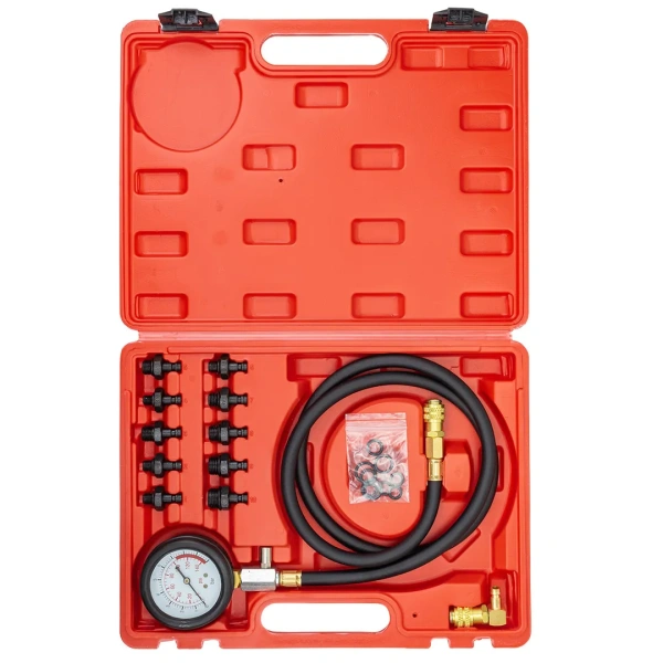 Тестер давления масла в комплекте с резьбовыми адаптерами-переходниками(0-10bar)12пр. в кейсе