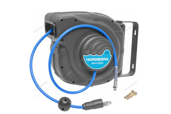 Шланг воздушный на катушке ПУ диаметр 8x12 мм 25+1 м, серый корпус NORDBERG 2125-08G