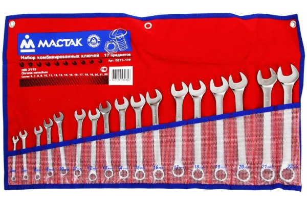 Набор комбинированных ключей, 6-22 мм, 17 предметов МАСТАК 0211-17P