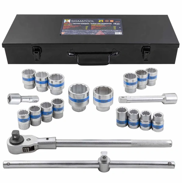 Набор инструментов 21пр, 3/4''(12гр.)(19,21,22,24,26,27,28,29,30,32,34,36,36,38,41,46,50мм), в метал.кейсе