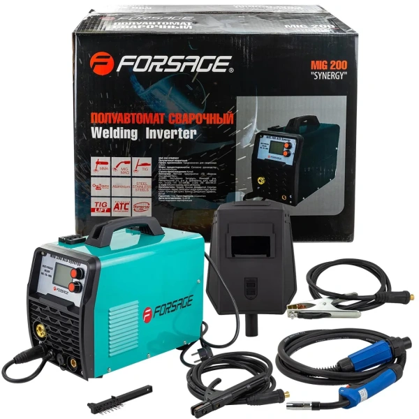 Сварочный аппарат MIG, MMA, TIG (220V, 5.8кВт,10-230А, электрод 1,6-4мм, проволока 0.8-1мм, к-т мощности 0.98, раб. цикл 60%, цифр. табло)