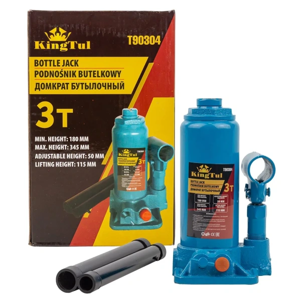 Домкрат бутылочный с клапаном 3т(h min-180мм, h max-345мм, ход штока-115мм, ход винта-50мм)